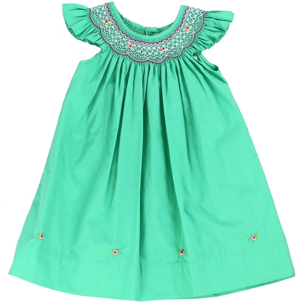 Green Bishop Smocking Dress. Toddler Girls Spring Vintage Bishop Dress.